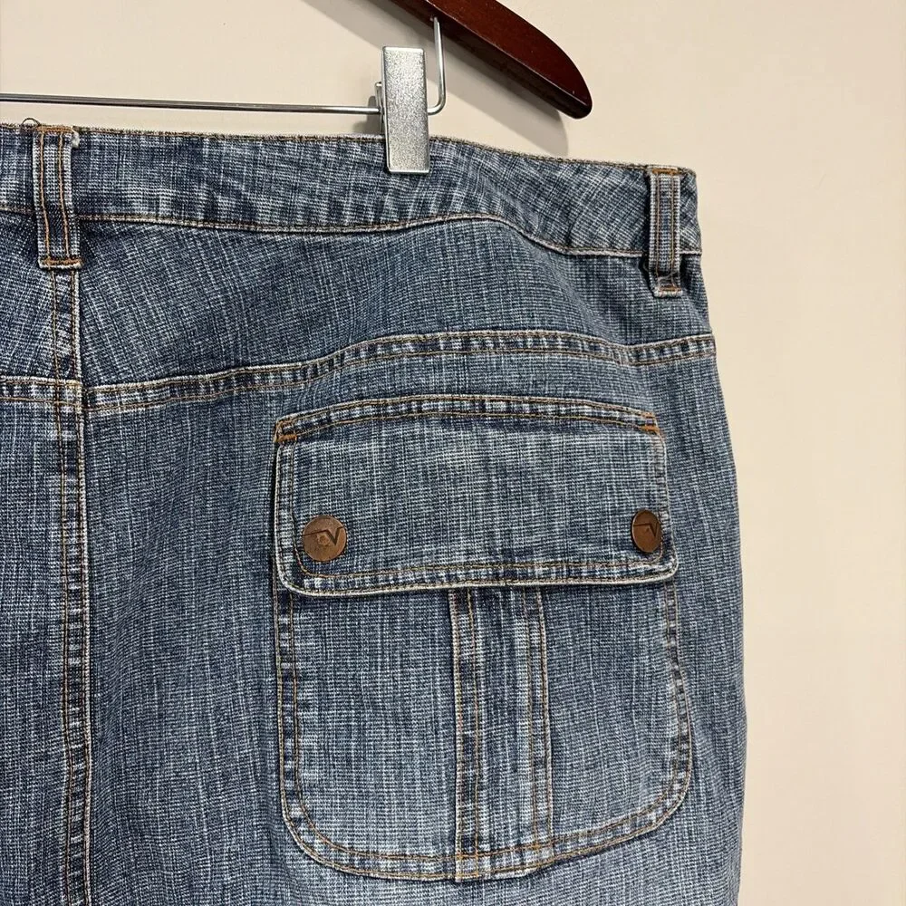 VTG Y2K Venezia Denim Cargo Skirt 22 Flaw Utility Pocket Medium Wash Jean Midi